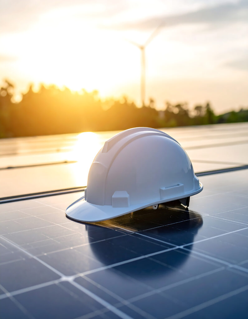 Ingénieur en énergies renouvelables inspectant des panneaux solaires